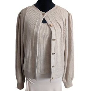 J.Crew Beige Preppy 90s Minimalist Classic Ribbed Knit Cardigan & Top Twin Set
